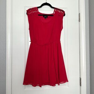 BCX | Women’s Short Fit & Flare Little Red Dress w cinched waist | Red | Size: M